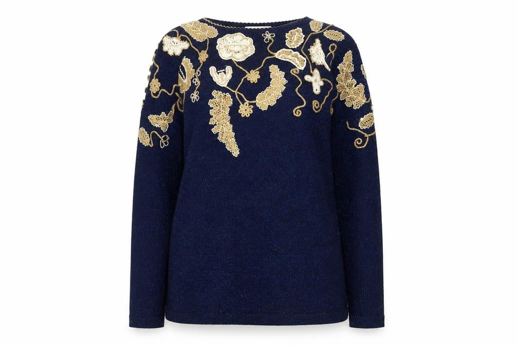 Jaclyn Smith Petite Women's Blue Beaded Pullover Jumper M