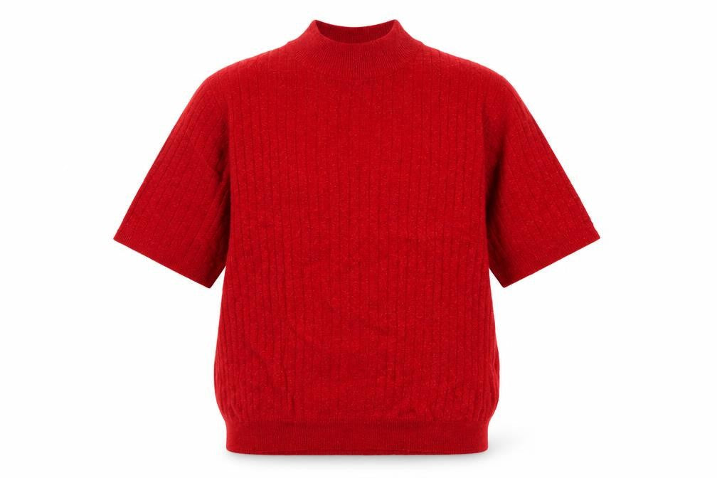 Sag Harbor Women's Red Short Sleeve Mock Neck Jumper L Acrylic Blend