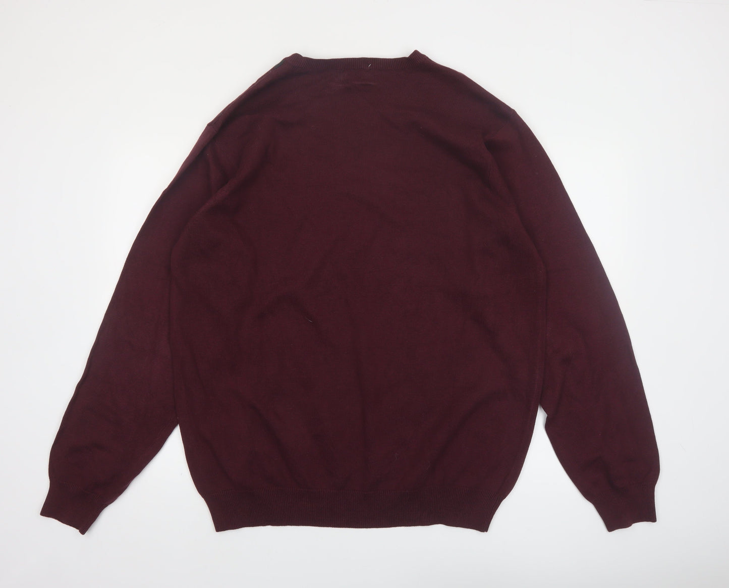 Van Heusen Men Red Argyle V-Neck Cotton Jumper XL