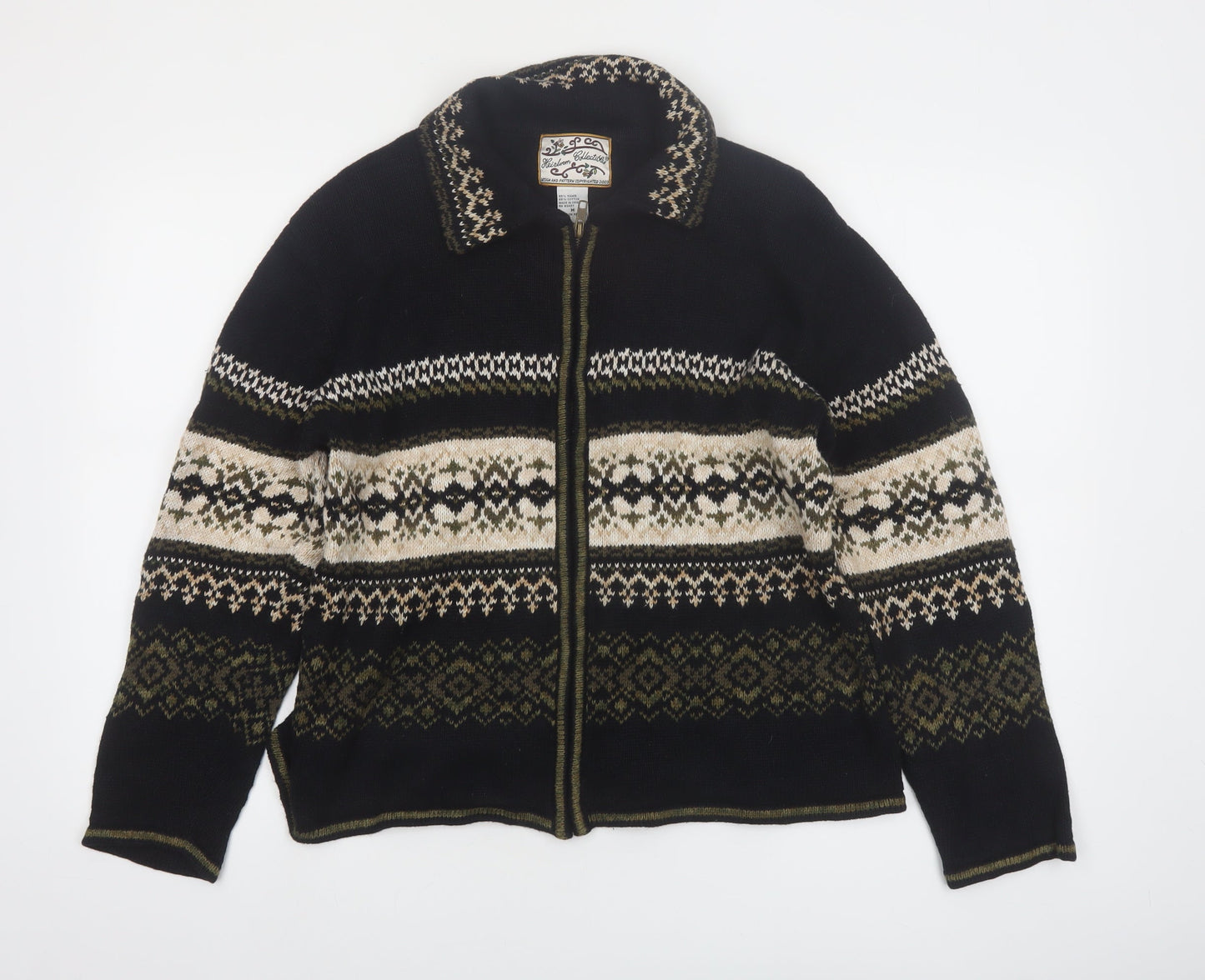 Heirloom Collectibles Women's Black Fair Isle Full Zip Cardigan M
