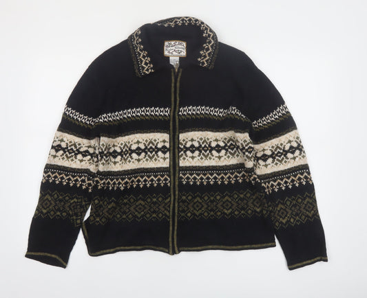 Heirloom Collectibles Women's Black Fair Isle Full Zip Cardigan M