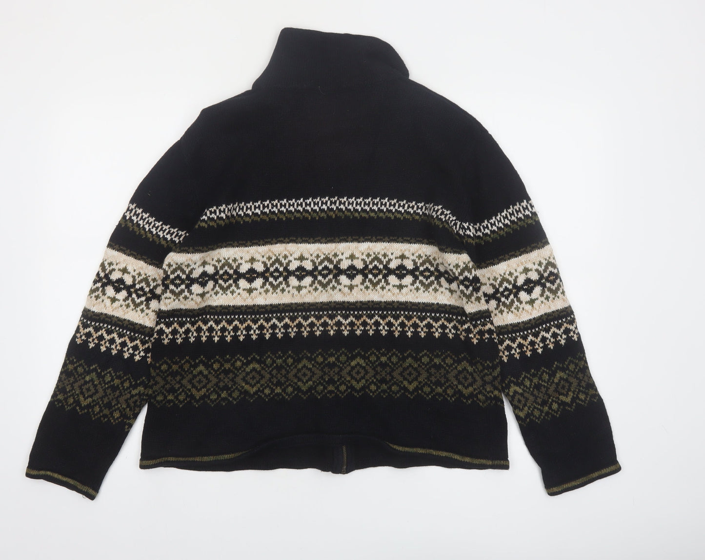Heirloom Collectibles Women's Black Fair Isle Full Zip Cardigan M