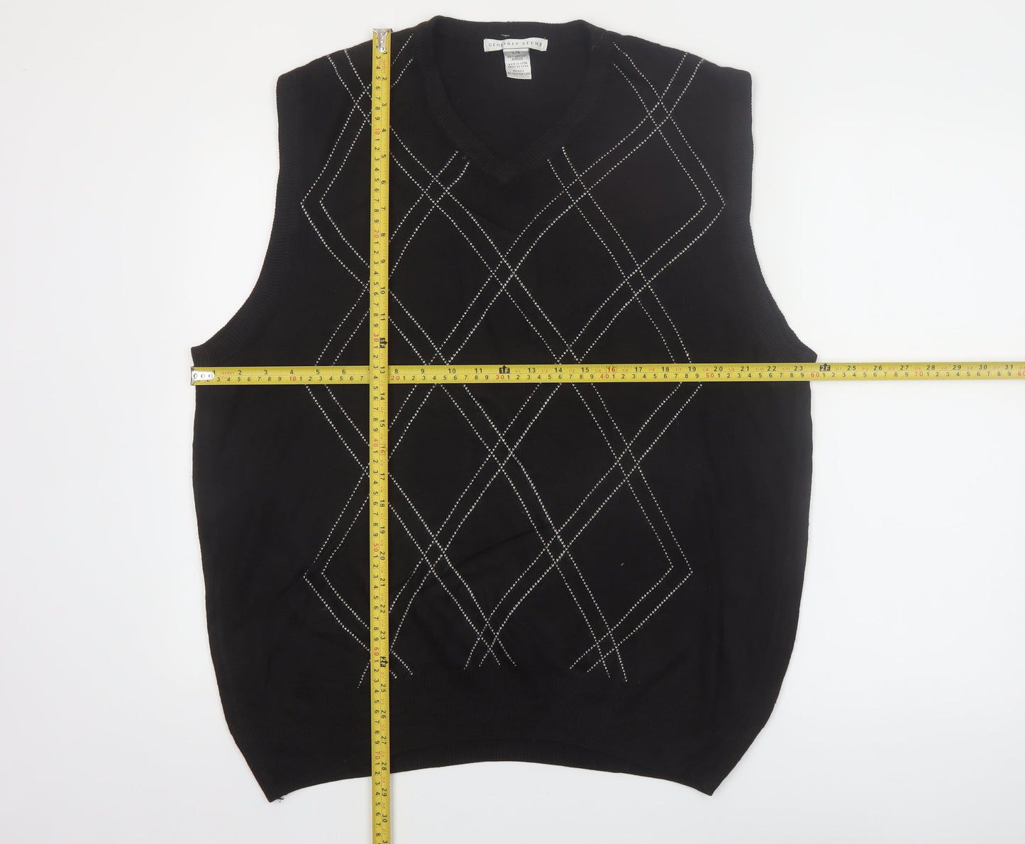 Geoffrey Beene Men's Black Argyle V-Neck Sleeveless Vest L