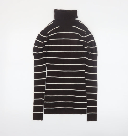 It's Our Time Women's Black Striped Roll Neck Slim Fit Jumper L