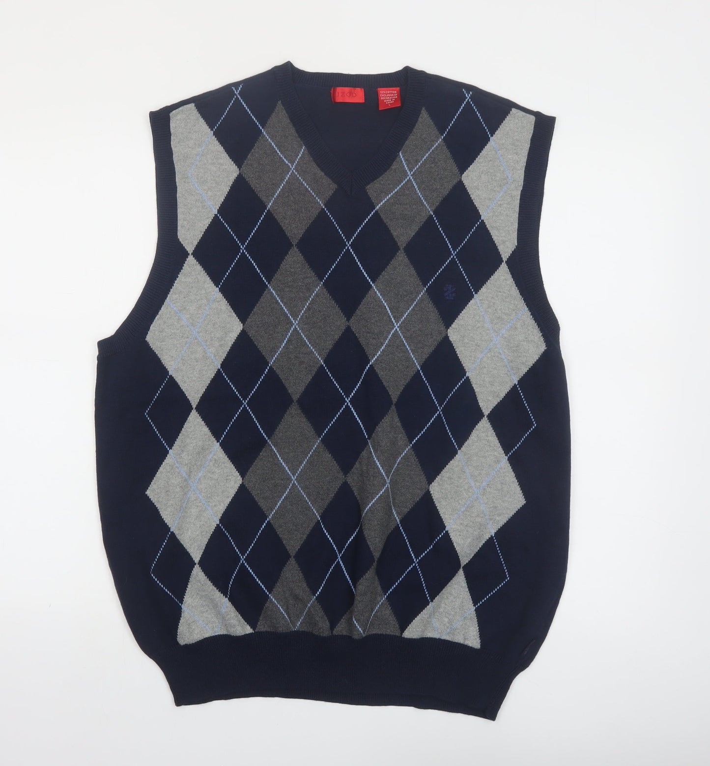 IZOD Men's Blue Argyle Cotton V-Neck Sleeveless Vest Jumper Size L