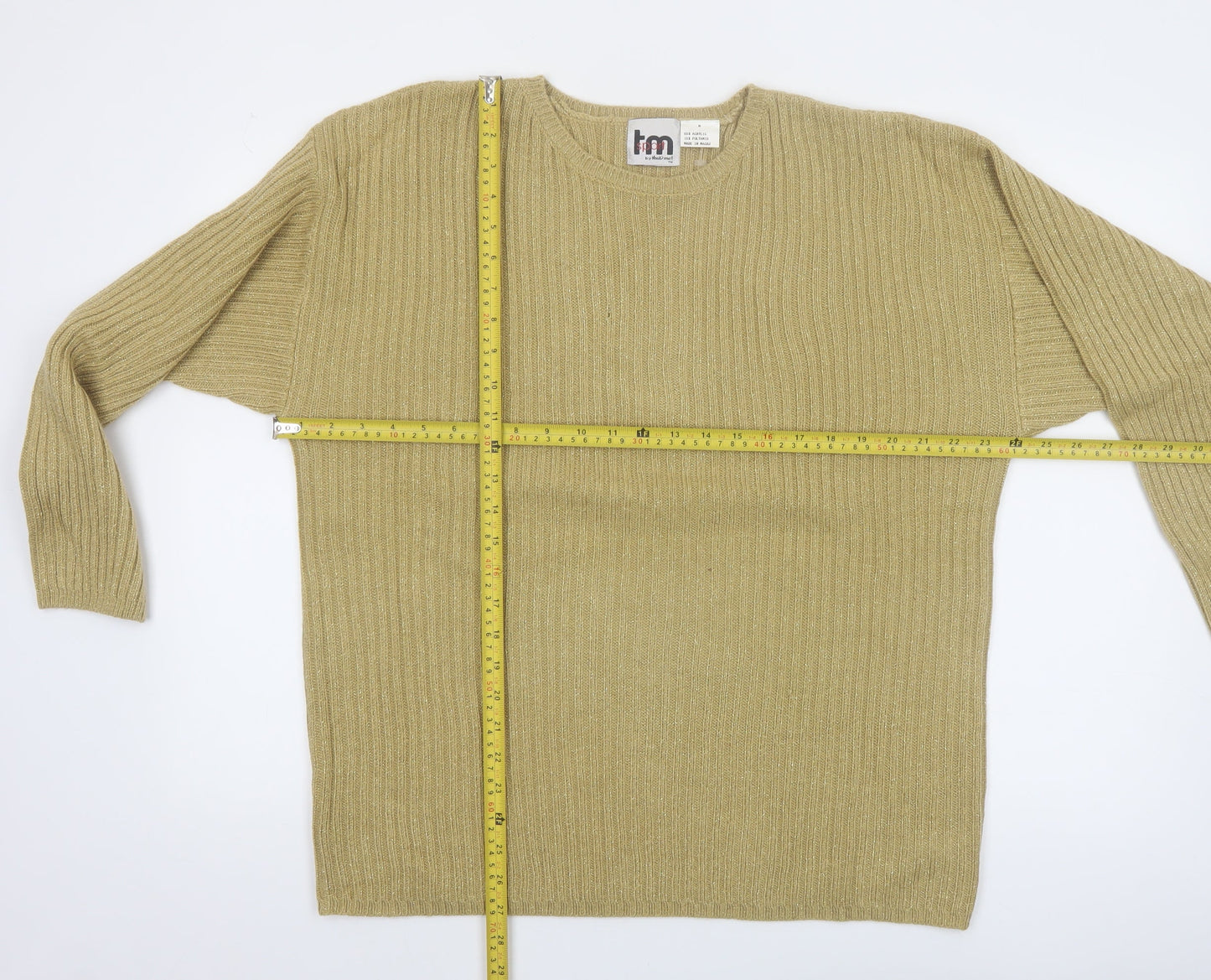 tm Sport Women’s Beige Ribbed Acrylic Knit Pullover Jumper M