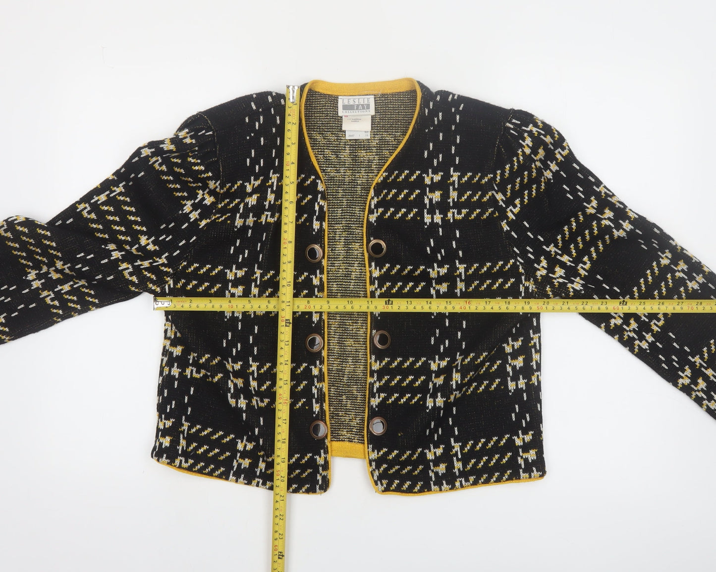 Leslie Fay Women’s Black Checked Cardigan Size 16 Acrylic Knit