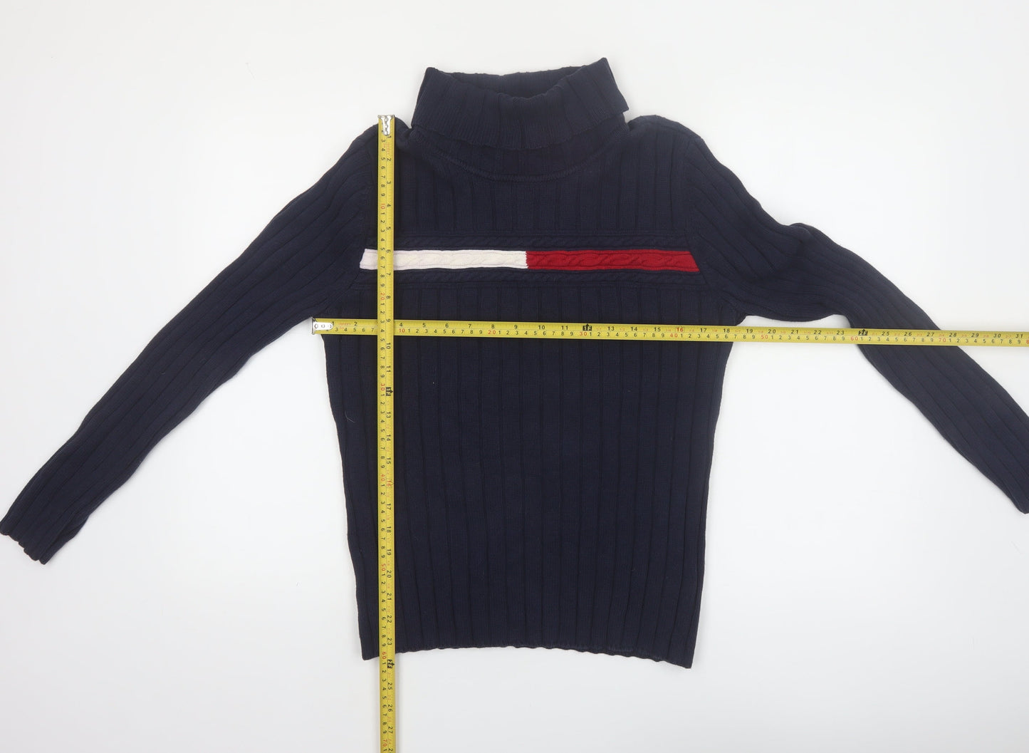Tommy Hilfiger Womens Navy Roll Neck Rib Knit Jumper Size L