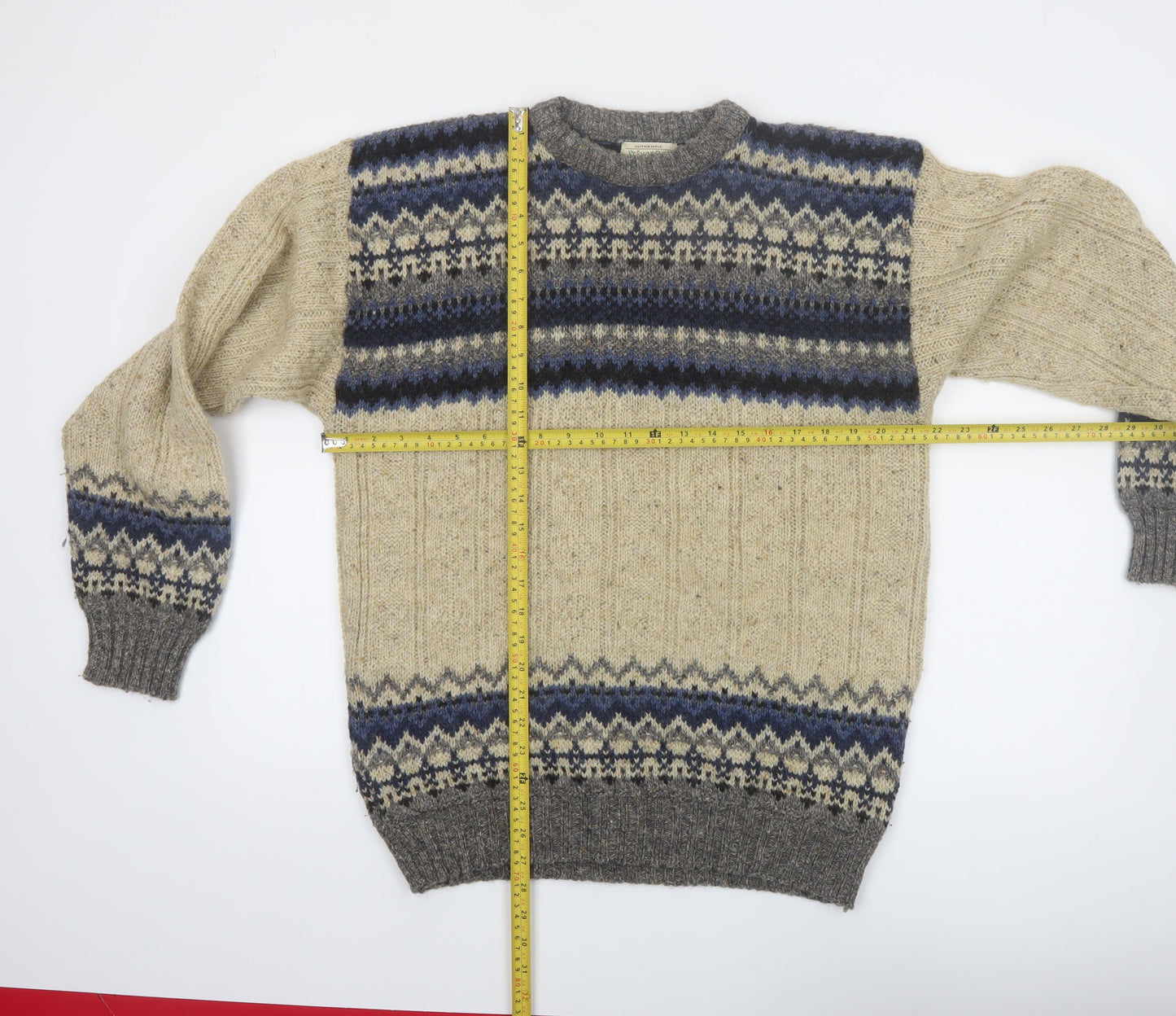 St. John's Bay Men's Beige Fair Isle Wool Blend Pullover Jumper L