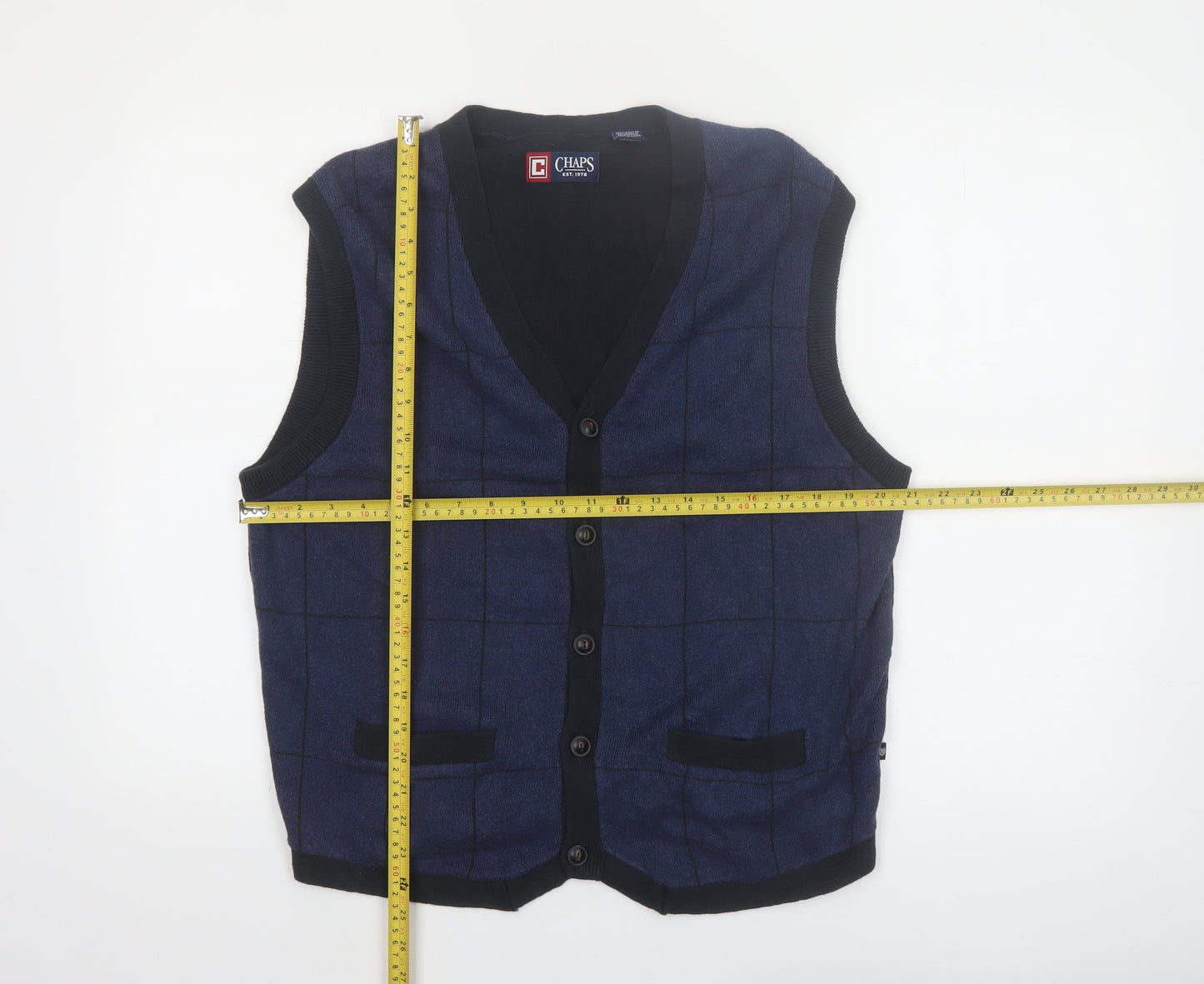 Chaps Men's Blue Check Cotton Button Vest Size L