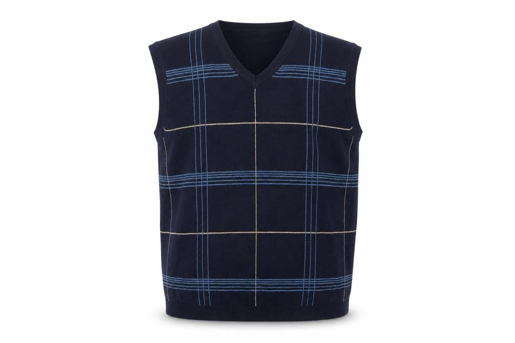 Van Heusen Men's Blue Check Cotton V-Neck Sleeveless Vest L