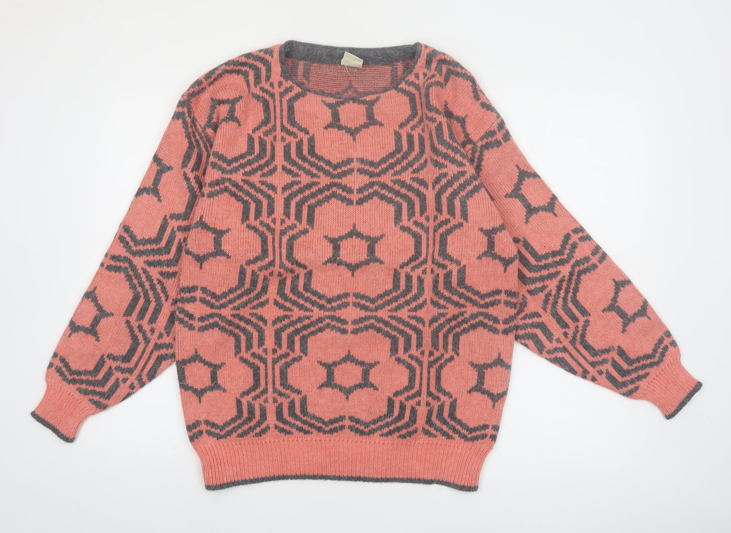 Oui Women's Pink Geometric Crew Neck Knit Jumper Size M