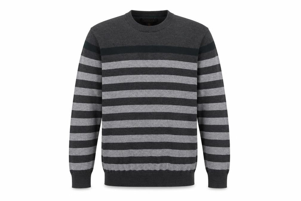 Lachlan Men's Grey Striped Cotton Crew Neck Jumper Size M
