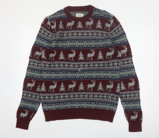 St John’s Bay Men’s Red Fair Isle Cotton Christmas Jumper Size S