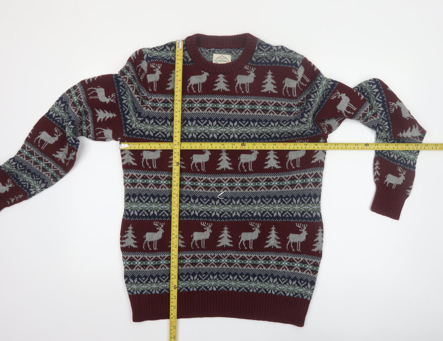 St John’s Bay Men’s Red Fair Isle Cotton Christmas Jumper Size S