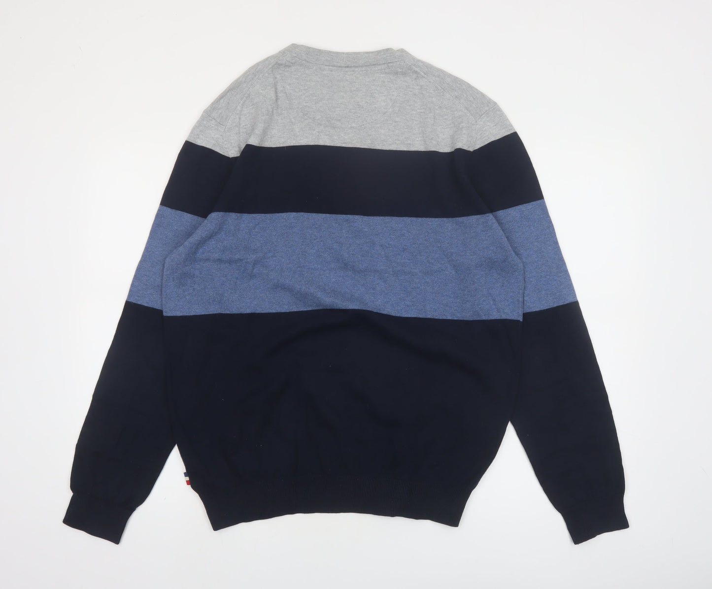 Jean Paul Mens Blue Striped Cotton Crew Neck Jumper L