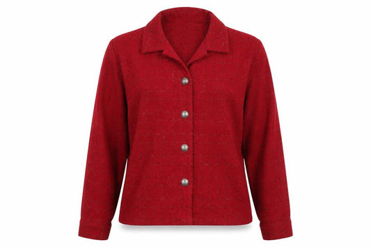 Christopher & Banks Women Red L Suit Jacket Long Sleeve Button Front