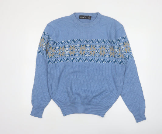 Rene de France Men’s Blue Fair Isle Acrylic XL Vintage Pullover Jumper