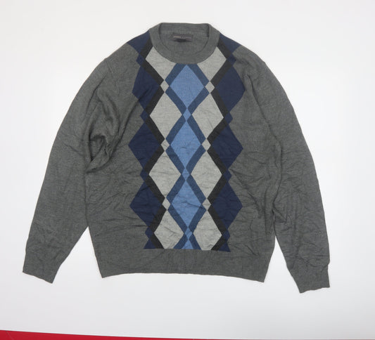 Tricots St Raphael Men's Grey Argyle Acrylic Pullover Jumper L