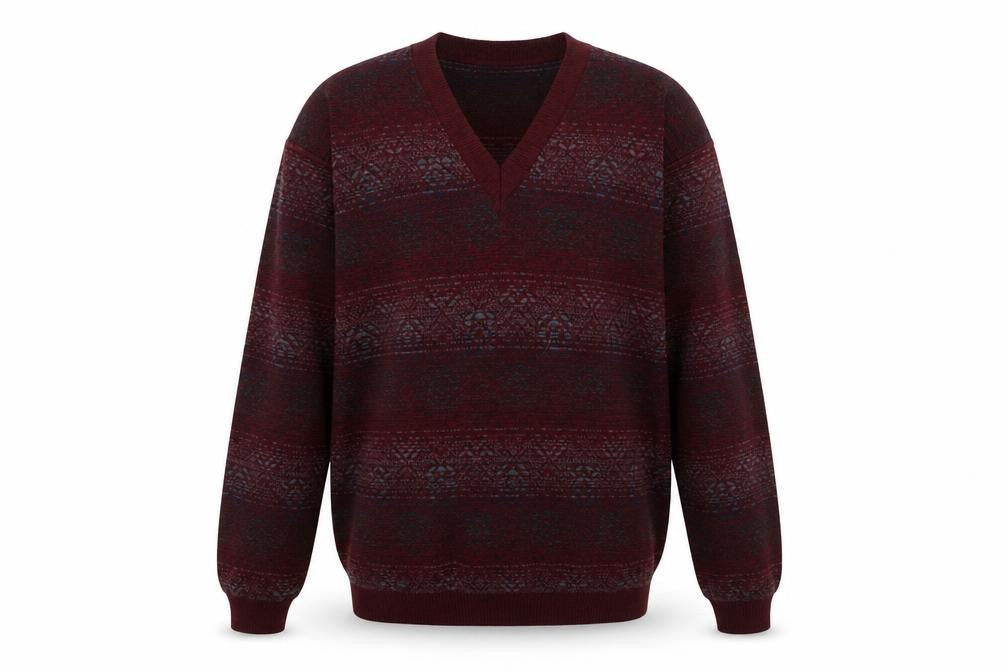 Montecatini Men's Red Fair Isle Wool Blend V-Neck Jumper XL