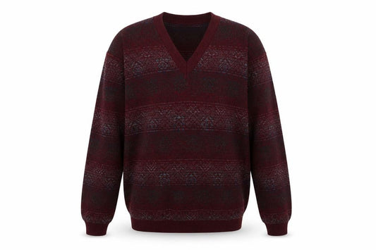 Montecatini Men's Red Fair Isle Wool Blend V-Neck Jumper XL