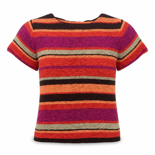 JM Collection Women's Multicoloured Striped Knit Short Sleeve Top L