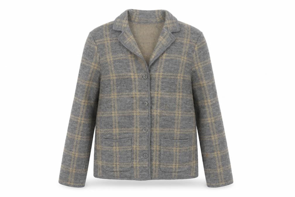 Rena Rowan Womens Grey Plaid Wool Cardigan Jacket Size M