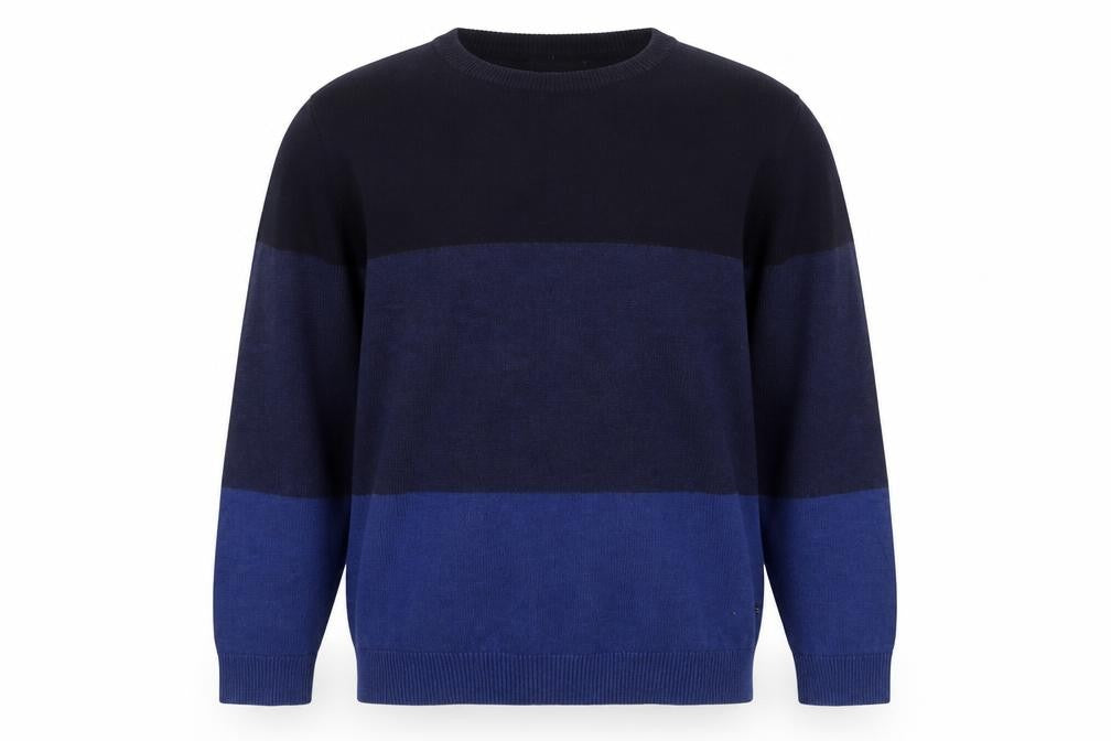 Nautica Men's Blue Colour Block Cotton Crew Neck Jumper Size L