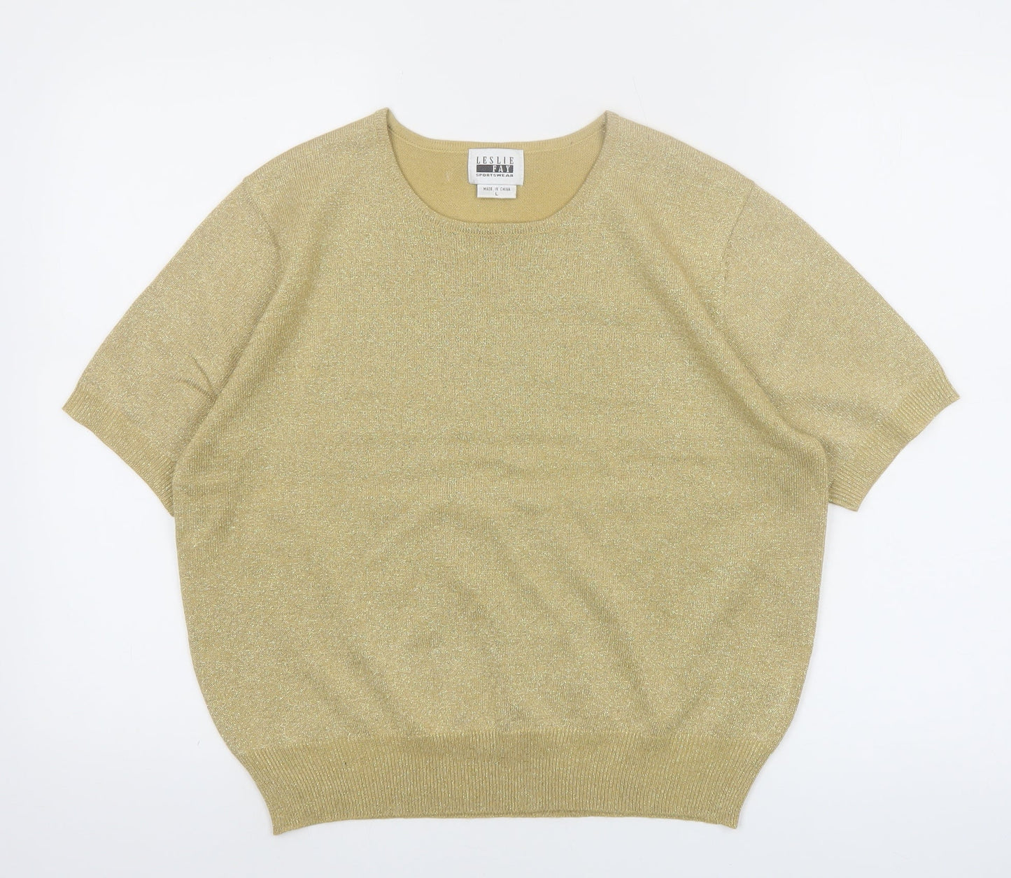 Leslie Fay Women's Gold Knit Short Sleeve Top Size L