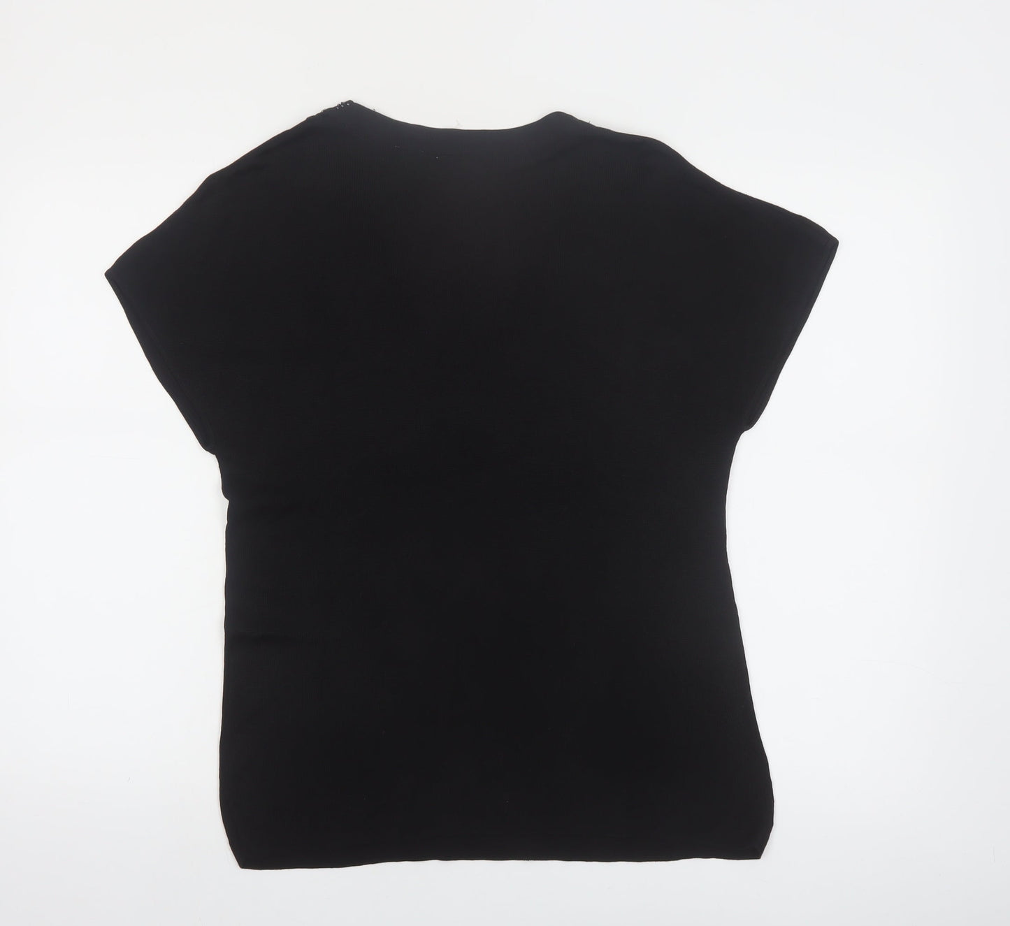 Emma James Women’s Black Silk Blend Beaded V-Neck Blouse Size L