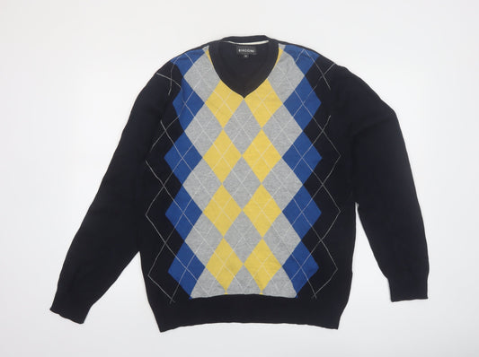 Biaggini Men's Multicoloured Argyle V-Neck Cotton Jumper M