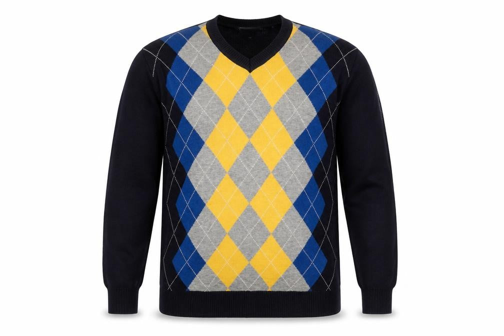 Biaggini Men's Multicoloured Argyle V-Neck Cotton Jumper M