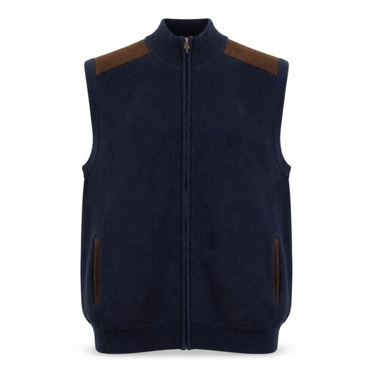 Chaps Men's Blue Cotton Full Zip Vest Jumper L Sleeveless Classic Knit