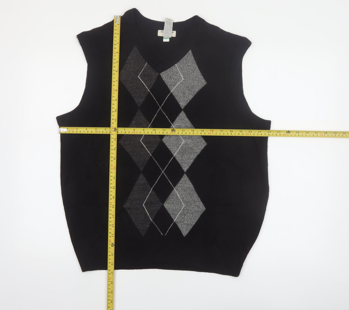 Dockers Men's Black Argyle Sleeveless V-Neck Knit Vest L