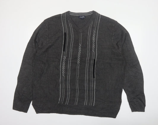 Arnold Palmer Men's Grey XL V-Neck Striped Knit Pullover Jumper