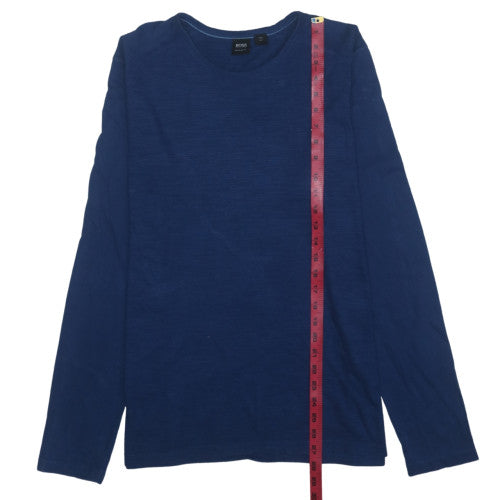 Hugo Boss Men's Blue Long Sleeve Crew Neck Cotton T-Shirt Medium