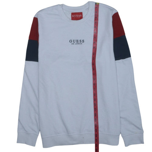 GUESS Men's White Logo Embroidered Sweatshirt Size L Pullover Crew Neck