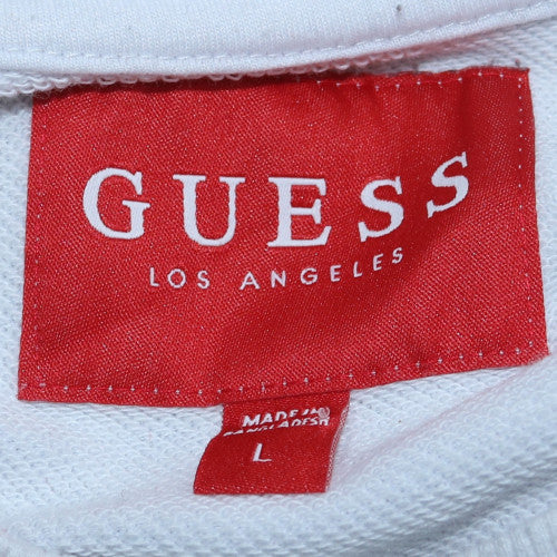 GUESS Men's White Logo Embroidered Sweatshirt Size L Pullover Crew Neck
