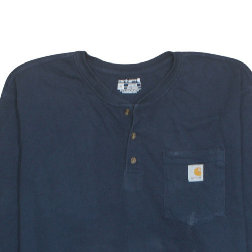 Carhartt Men's Navy Henley Long Sleeve Loose Fit T-Shirt XL
