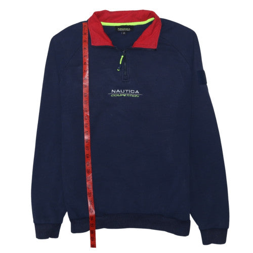 Nautica Men’s Blue 1/4 Zip Fleece Sweatshirt UK M Logo Sports Style
