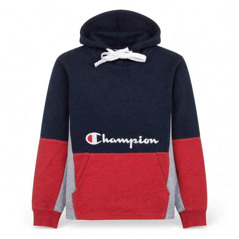 Champion Women's Navy Red Colourblock Pullover Hoodie Large 100% Cotton
