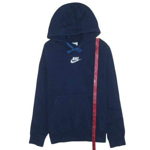 Nike Men's Blue Pullover Hoodie Small Logo Fleece Sweatshirt