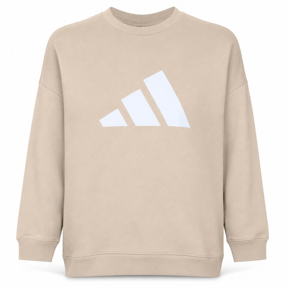 Adidas Womens Beige Pullover Sweatshirt 1X Logo Crew Neck Casual