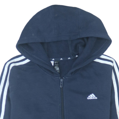 Adidas Boys Navy Blue Full Zip Hoodie Size 11-12 Years Classic 3-Stripes
