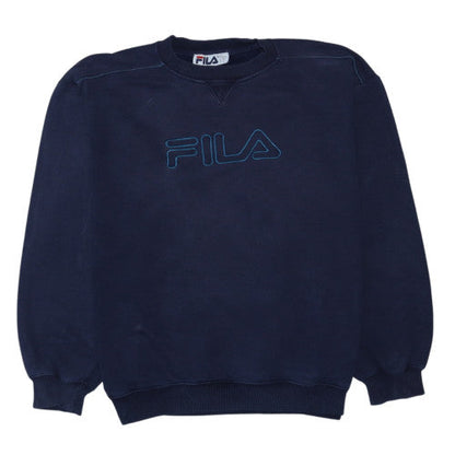 Additional front view of Fila Women’s Navy Blue Pullover Sweatshirt, size L, Crew Neck Vintage