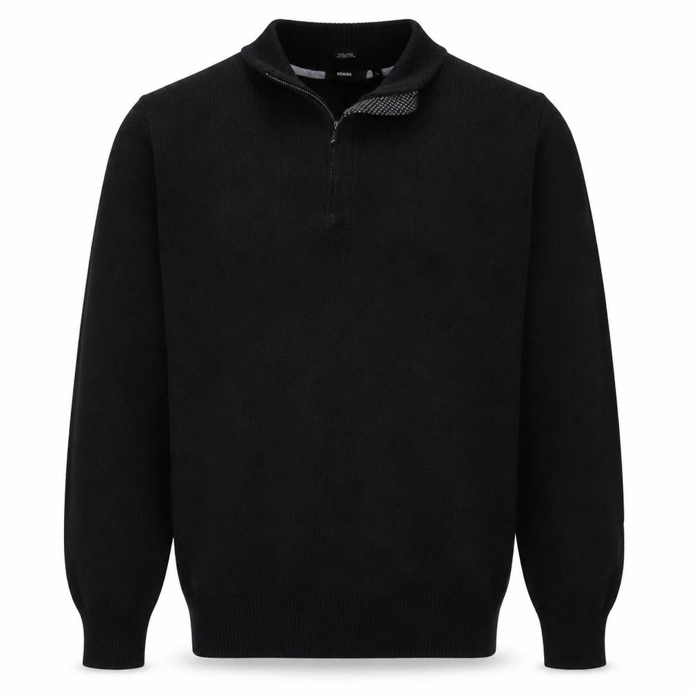 BOSS Men's Black Wool 1/2 Zip High Neck Jumper XL