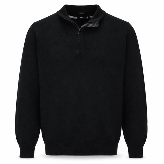 BOSS Men's Black Wool 1/2 Zip High Neck Jumper XL