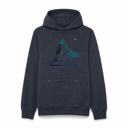 Front view of Le Coq Sportif men’s grey pullover hoodie l graphic sportswear