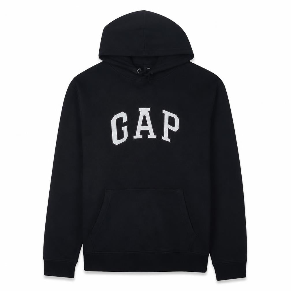 GAP Mens Black Logo Pullover Hoodie Size M Fleece Sweatshirt