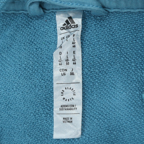 Adidas Womens Blue Full Zip Hoodie Size L Cotton Blend